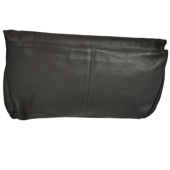 70s Gray Maxi Clutch Faux Leather Foldover Closure Magnetic Clasp 2 Compartments - Picture 5 of 8